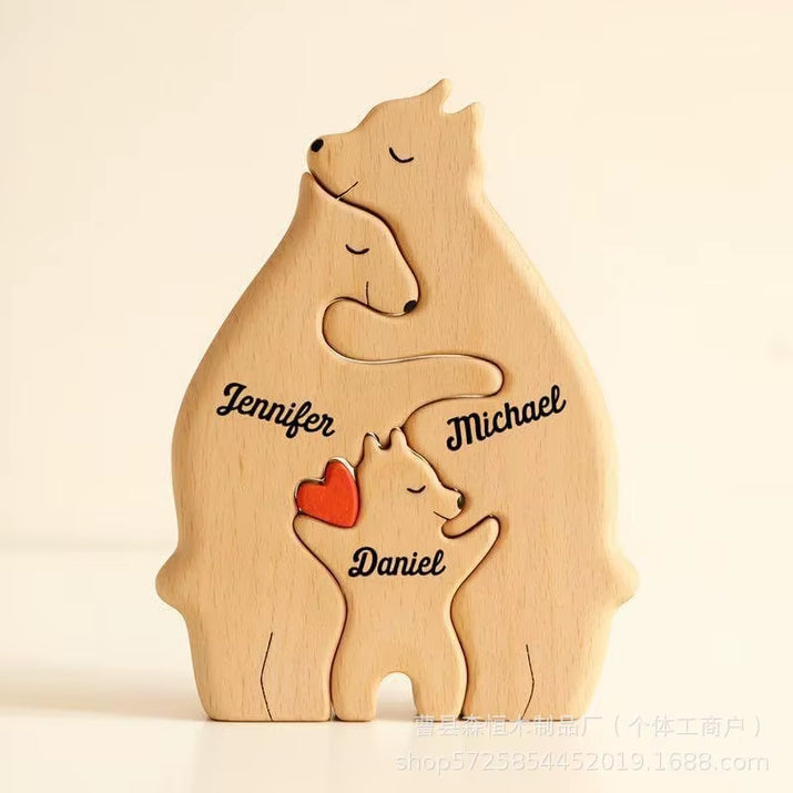 Bear Family Theme Wooden Art Puzzle Wooden Sculpture DIY Cute Family Member of Bears Puzzle Home Desktop Decor Mothers Day Gift